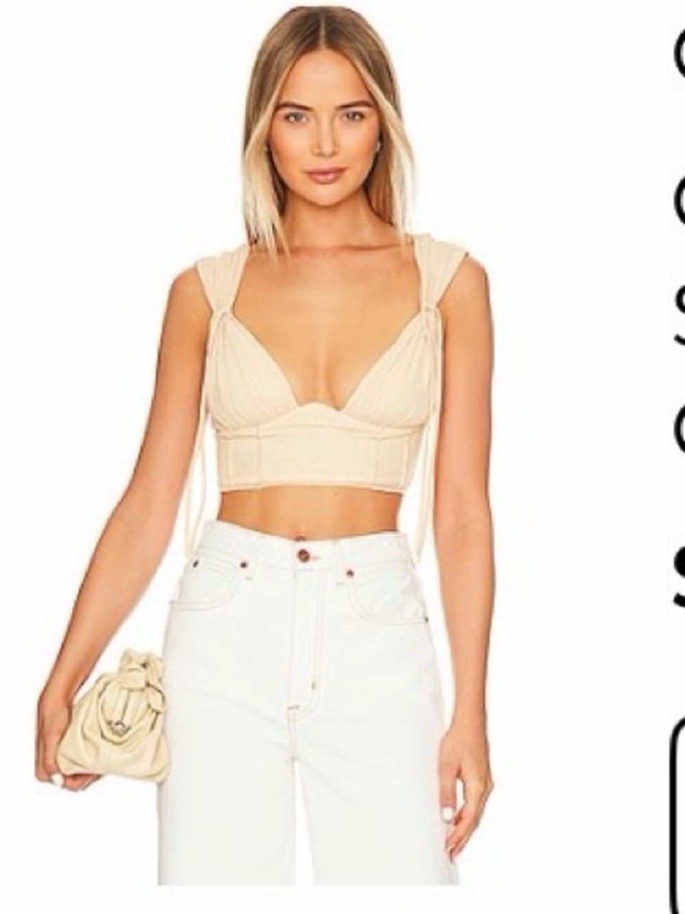 Camila Coelho Cream Tie-Shoulder Crop Tank